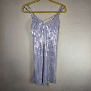 ANGIE Women's GOLD Metallic Pleated Crisscross Strap V-Neck Mini Dress Size S